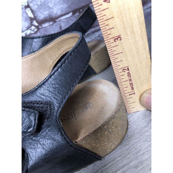 Josef Seibel Black Leather Cork Ankle Strap Wedge Sandals Women Sz 39EU/8.5M US - Picture 5 of 16